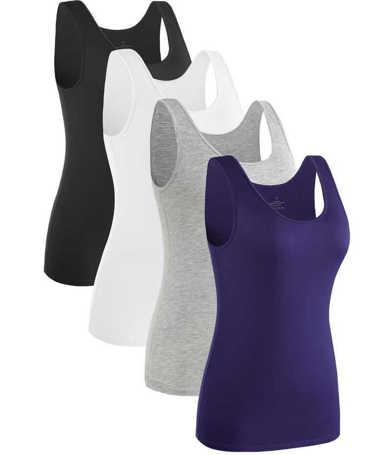 Rosyline 4 Piece Women Tank Tops Basic Sleeveless Undershirt Layering Tanks Black/White/Grey/Dark Blue XXL - Image 1
